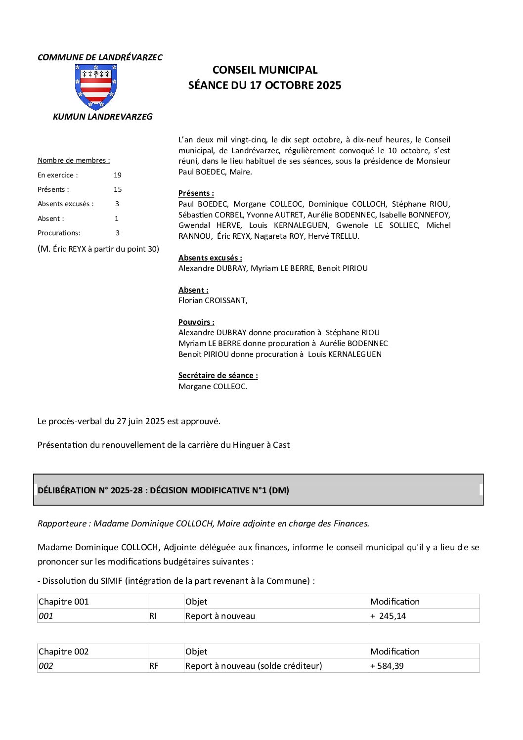 20251017 Compte rendu du CM pdf - Compte rendu du 17 octobre 2025 - Kergrist-Moëlou