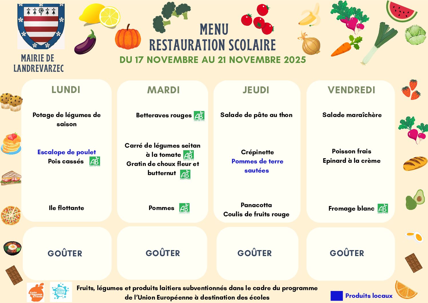 Menus du 17 au 21 novembre 2025 pdf - Menus du 17 au 21 novembre 2025 - Kergrist-Moëlou